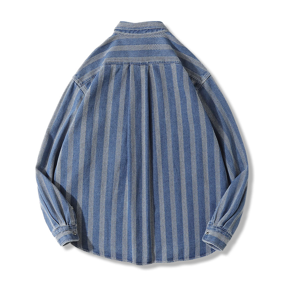 ストライプ柄　ヘビーウェイトウォッシュデニムシャツ
