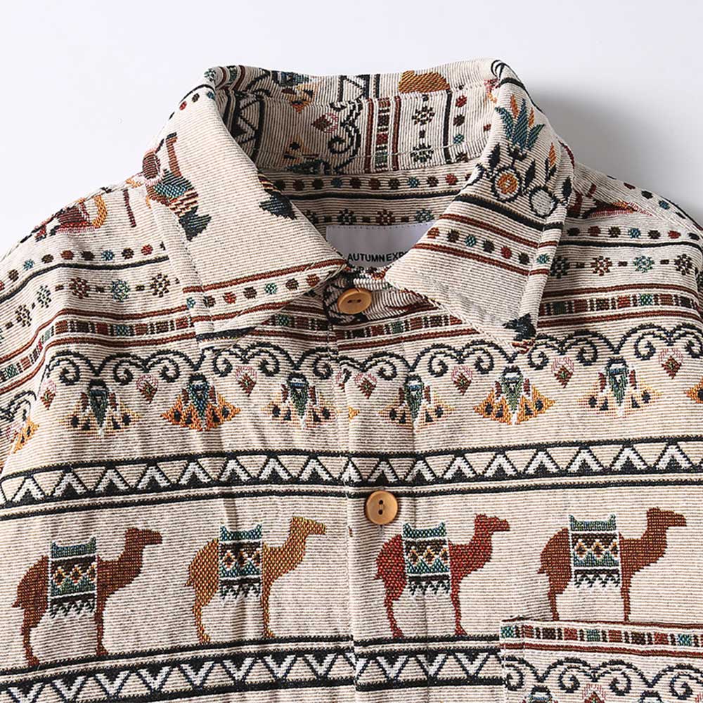 エジプトモチーフ総柄ジャカード　 長袖シャツ