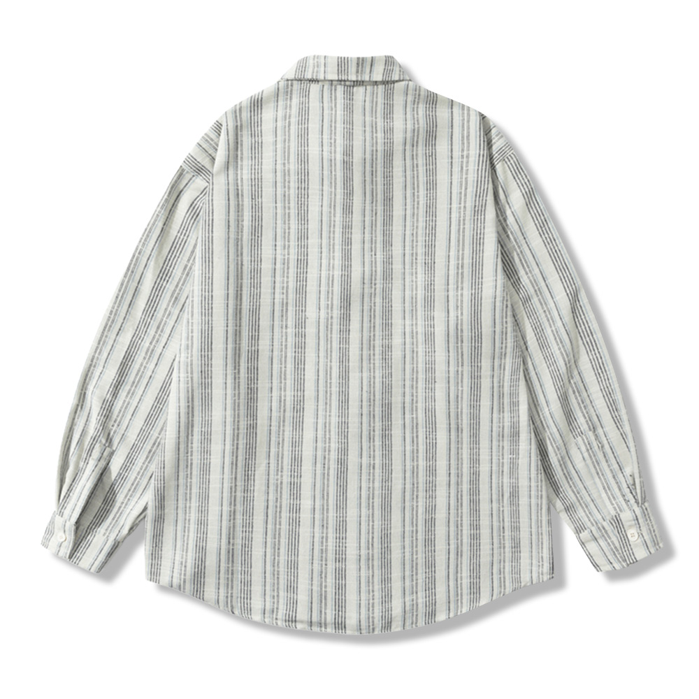 リネン調　伝統「縞模様」長袖シャツ