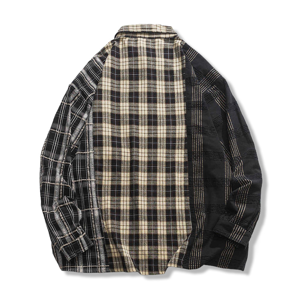 5仕様のチェック柄アシンメトリー切り替え　コットンシャツ