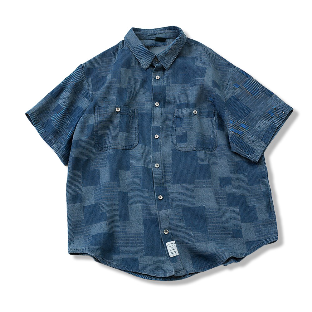 和風藍染刺し子デニムシャツ