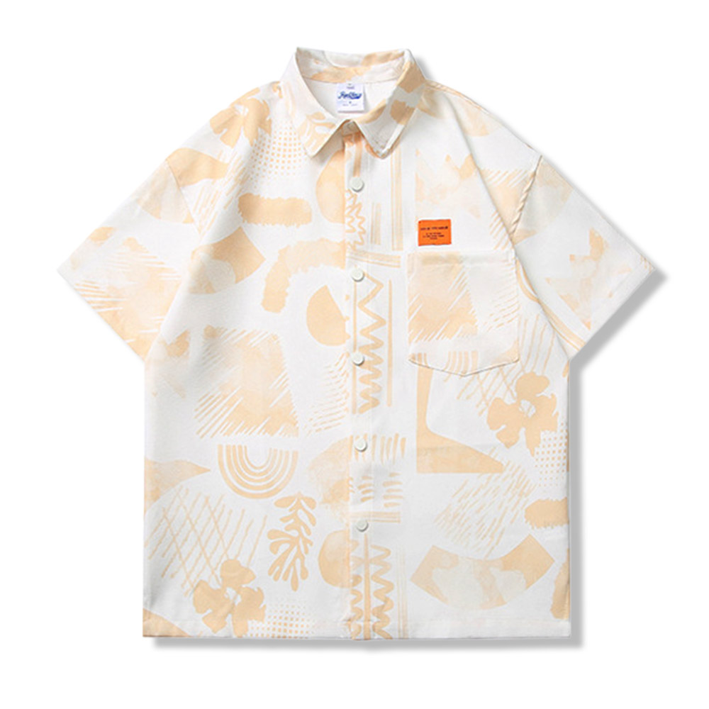 トロピカル抽象グラフィックプリント 開襟シャツ